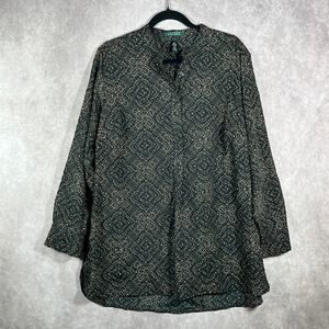 Lauren Ralph Lauren Blouse Womens 1X Black Dotted Popover Artsy‎ Mature Office